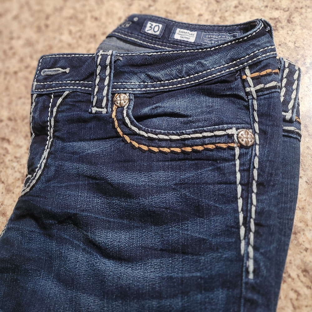 Miss Me Dark Blue Skinny Jeans with Contrast Stitching